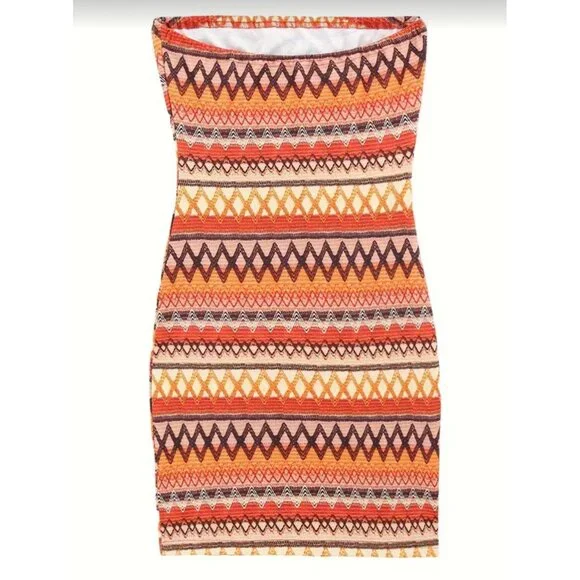 🍒 2/$20 Geo Pattern Slim Tube Dress Elegant Sleeveless Strapless Bodycon Dress - Picture 2 of 4